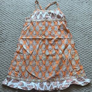 Girls Orange Printed Tie-Strap Casual Dress